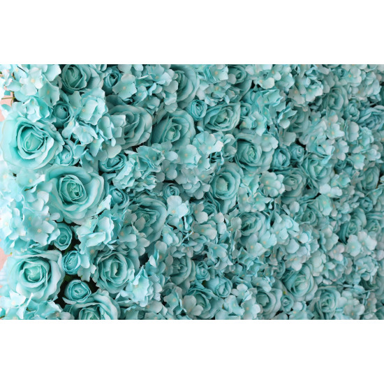 cyan hydrangeas and roses cloth roll up flower wall fabric hanging curtain plant wall event party wedding backdrop