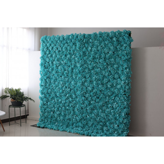 cyan hydrangeas and roses cloth roll up flower wall fabric hanging curtain plant wall event party wedding backdrop