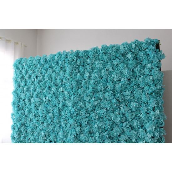 cyan hydrangeas and roses cloth roll up flower wall fabric hanging curtain plant wall event party wedding backdrop