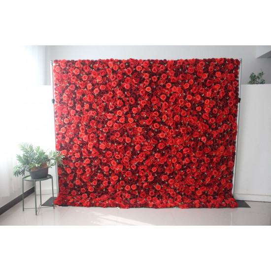 deep red and red roses cloth roll up flower wall fabric hanging curtain plant wall event party wedding backdrop