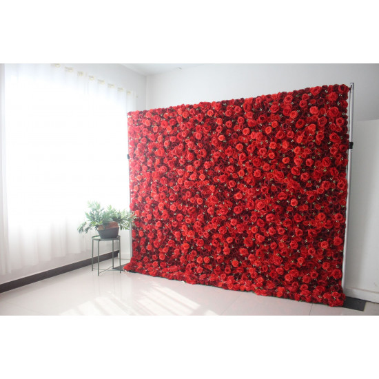 deep red and red roses cloth roll up flower wall fabric hanging curtain plant wall event party wedding backdrop