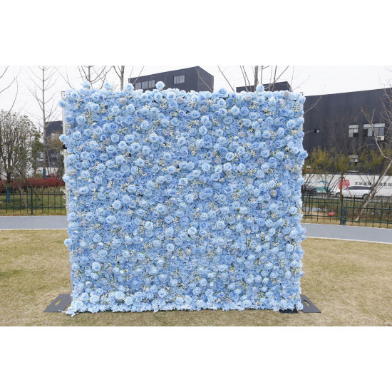 dreamy blue rose cloth roll up flower wall fabric hanging curtain plant wall event party wedding backdrop