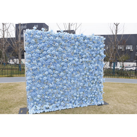 dreamy blue rose cloth roll up flower wall fabric hanging curtain plant wall event party wedding backdrop