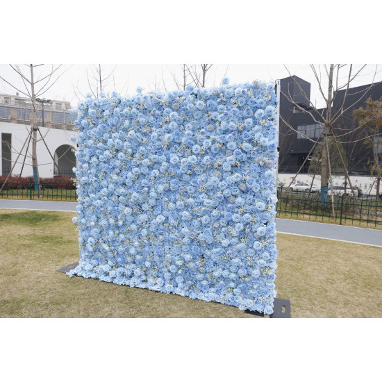 dreamy blue rose cloth roll up flower wall fabric hanging curtain plant wall event party wedding backdrop