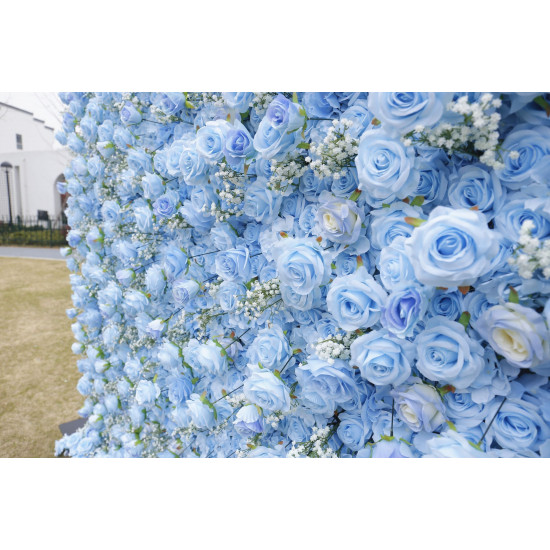 dreamy blue rose cloth roll up flower wall fabric hanging curtain plant wall event party wedding backdrop