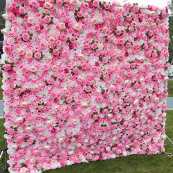 fairy pink white rose roll up cloth flower wall wedding backdrop