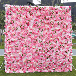 fairy pink white rose roll up cloth flower wall wedding backdrop