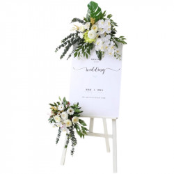 orchid artificial flowers, floral arrangement for signage, wedding welcome signage, shop open signage, direction signs silk flowers
