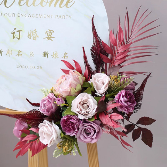 floral arrangement for signage, wedding welcome signage, shop open signage, direction signs silk flowers