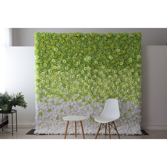 green and white roses and peonies cloth roll up flower wall fabric hanging curtain plant wall event party wedding backdrop