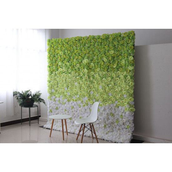 green and white roses and peonies cloth roll up flower wall fabric hanging curtain plant wall event party wedding backdrop