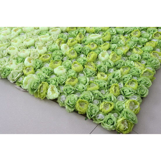 green and white roses and peonies cloth roll up flower wall fabric hanging curtain plant wall event party wedding backdrop