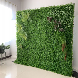 green fuchsias and silk ferns cloth roll up flower wall fabric hanging curtain plant wall event party wedding backdrop