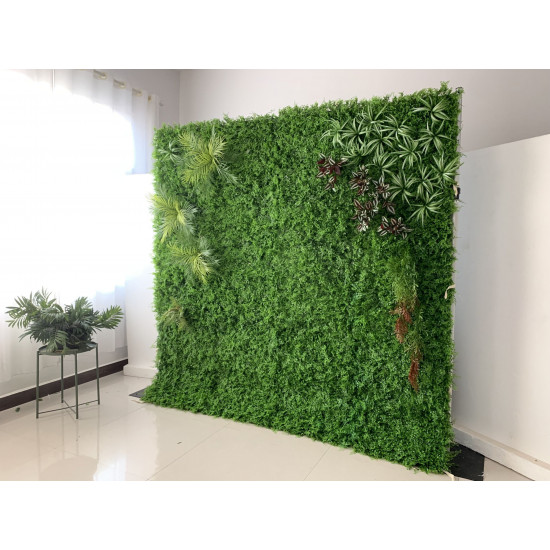 green fuchsias and silk ferns cloth roll up flower wall fabric hanging curtain plant wall event party wedding backdrop