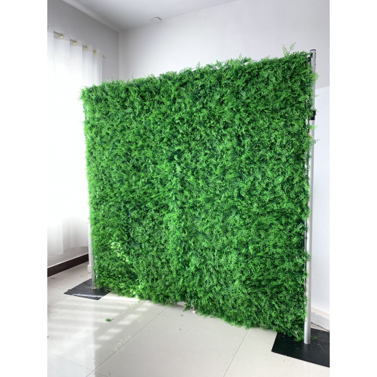 green milano grass cloth roll up flower wall fabric hanging curtain plant wall event party wedding backdrop