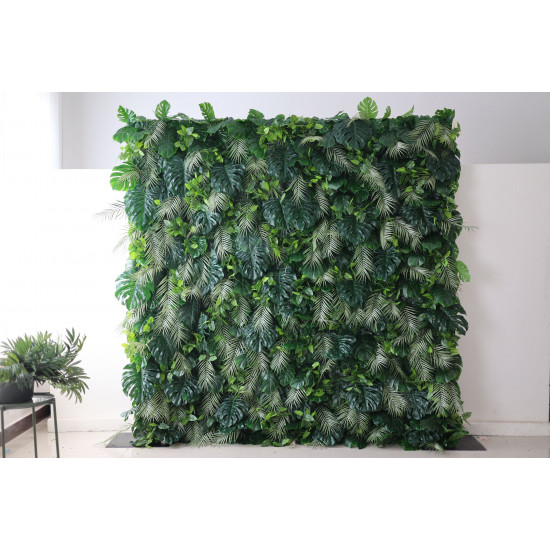 green silk fern and turtle back leaves mixed grass wall cloth roll up flower wall fabric hanging curtain plant wall event party wedding backdrop