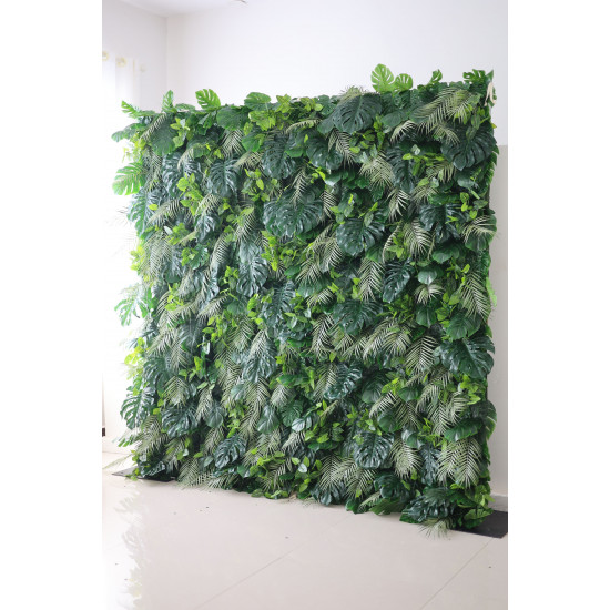 green silk fern and turtle back leaves mixed grass wall cloth roll up flower wall fabric hanging curtain plant wall event party wedding backdrop