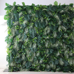 green silk fern and turtle back leaves mixed grass wall cloth roll up flower wall fabric hanging curtain plant wall event party wedding backdrop