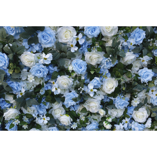 light blue rose and white rose artificial flower wall backdrop