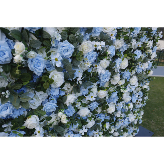 light blue rose and white rose artificial flower wall backdrop