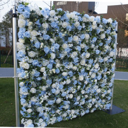 light blue rose and white rose artificial flower wall backdrop