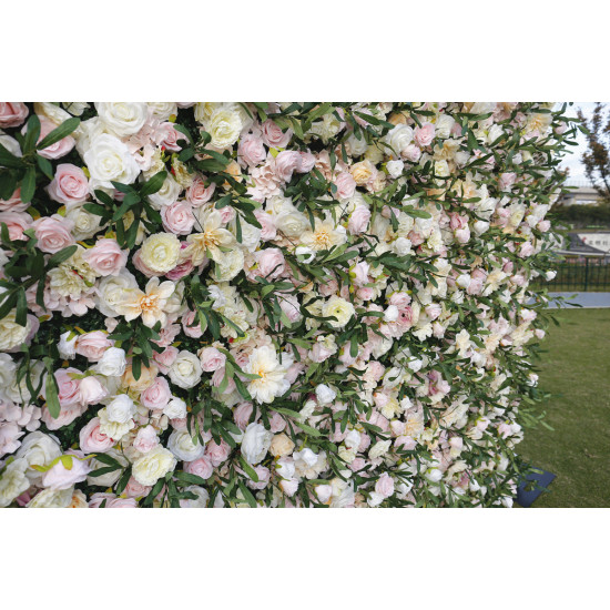 light pink rose hydrangea land lily mix flowers rolling up fabric peony artificial floral wall outdoor wedding backdrop decor birthday party props