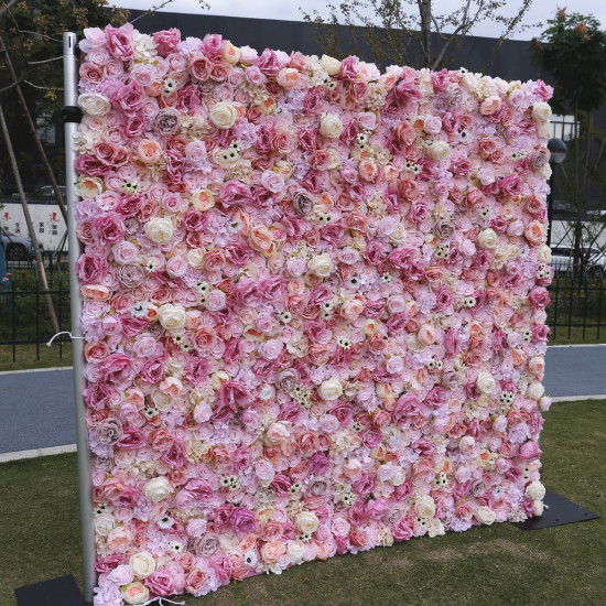 light purple and pink roses hydrangea chrysanthemum cloth flower wall rolling up fabric peony artificial floral wall outdoor wedding backdrop decor birthday party props