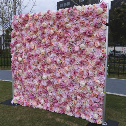 light purple and pink roses hydrangea chrysanthemum cloth flower wall rolling up fabric peony artificial floral wall outdoor wedding backdrop decor birthday party props
