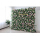 light yellow and pink roses and hydrangeas and green leaves cloth roll up flower wall fabric hanging curtain plant wall event party wedding backdrop