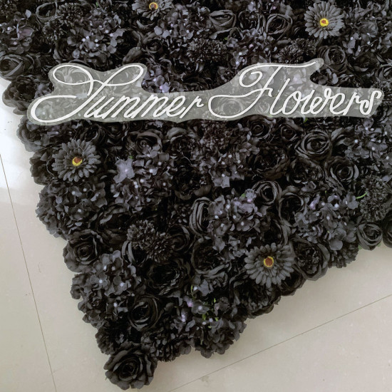 luxury black hydrangea gerbera rose flower wall roll up hanging fabric cloth mixed floral wall for wedding home office party bridal shower decor backdrop