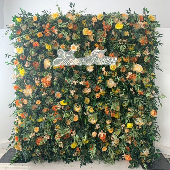 luxury green leaves and roses and land lilies 5d cloth flower wall wedding backdrop props fabric floral wall