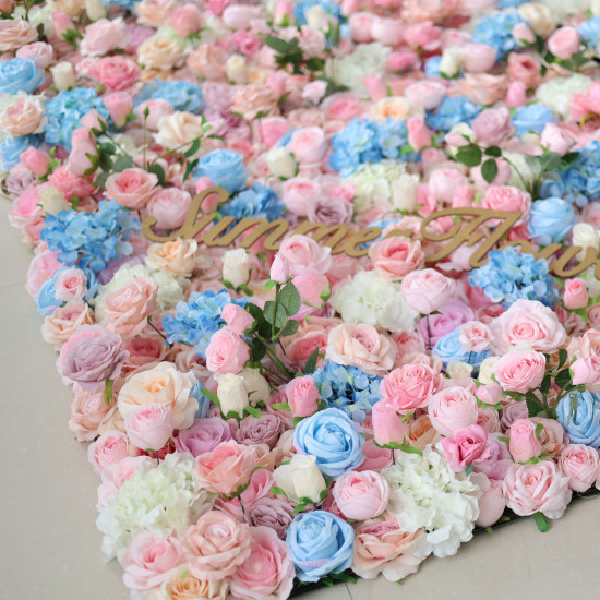 luxury mixed light blue light pink roses flower wall roll up hanging fabric cloth floral wall for wedding home office party bridal shower decor backdrop