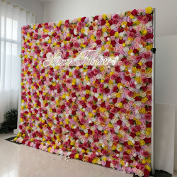 luxury multi color artificial rose flower wall roll up hanging fabric cloth mixed floral wall for wedding home office party bridal shower decor backdrop