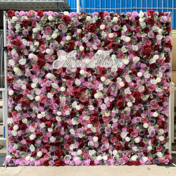 luxury multi color artificial rose flower wall roll up hanging fabric cloth mixed floral wall for wedding home office party bridal shower decor backdrop