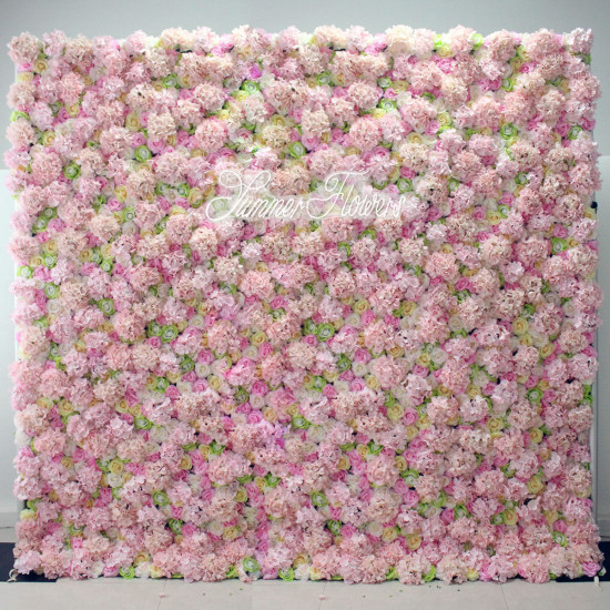 luxury pink roses and green roses and light pink hydrangeas 5d cloth flower wall wedding backdrop props fabric floral wall