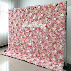 luxury pink white light pink roses flower wall roll up hanging fabric cloth mixed floral wall for wedding home office party bridal shower decor backdrop