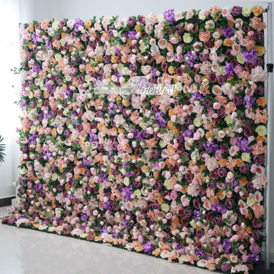 luxury purple hydrangea and pink roses 5d cloth flower wall wedding backdrop props fabric floral wall