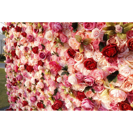 luxury rose red light pink 5d cloth flower wall wedding backdrop props fabric floral wall