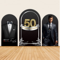 men diamonds black gold elegant 50th birthday backdrop