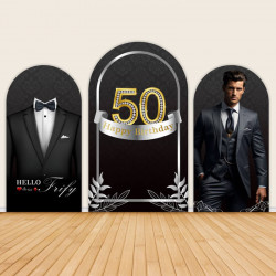 men diamonds black gold elegant 50th birthday backdrop