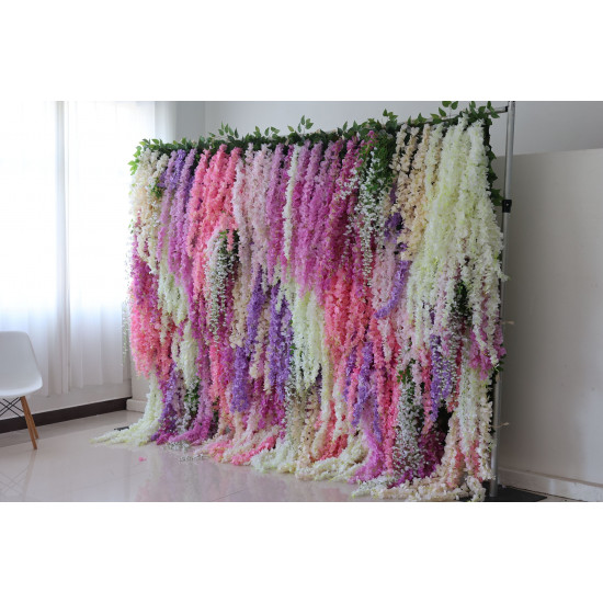 mixed-color orchids cloth roll up flower wall fabric hanging curtain plant wall event party wedding backdrop