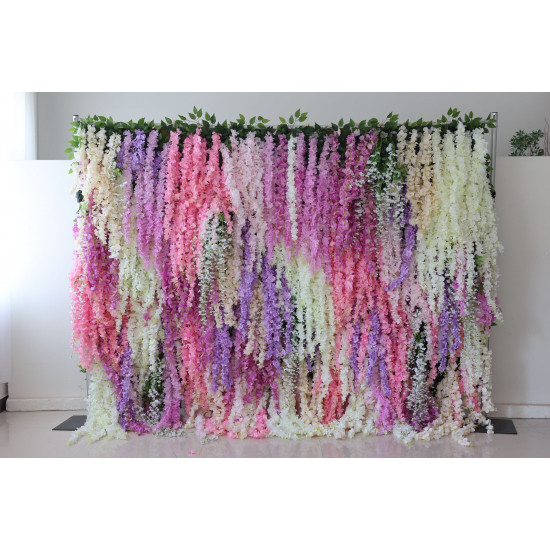 mixed-color orchids cloth roll up flower wall fabric hanging curtain plant wall event party wedding backdrop