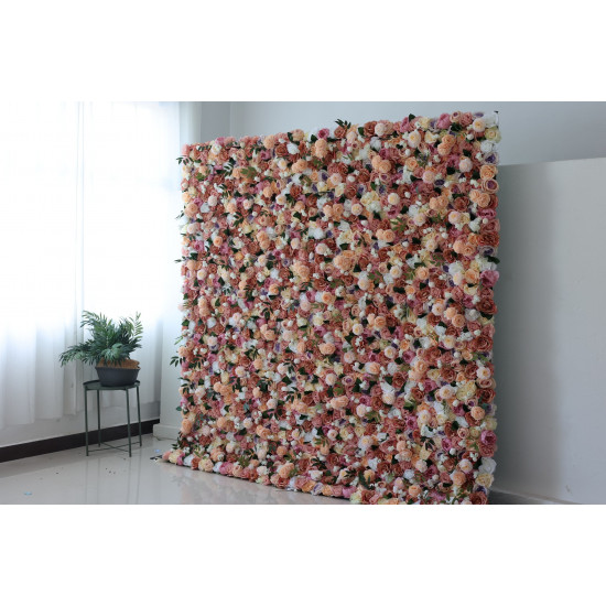 mixed color roses and green leaves cloth roll up flower wall fabric hanging curtain plant wall event party wedding backdrop