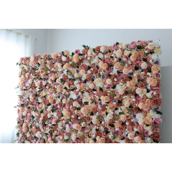 mixed color roses and green leaves cloth roll up flower wall fabric hanging curtain plant wall event party wedding backdrop