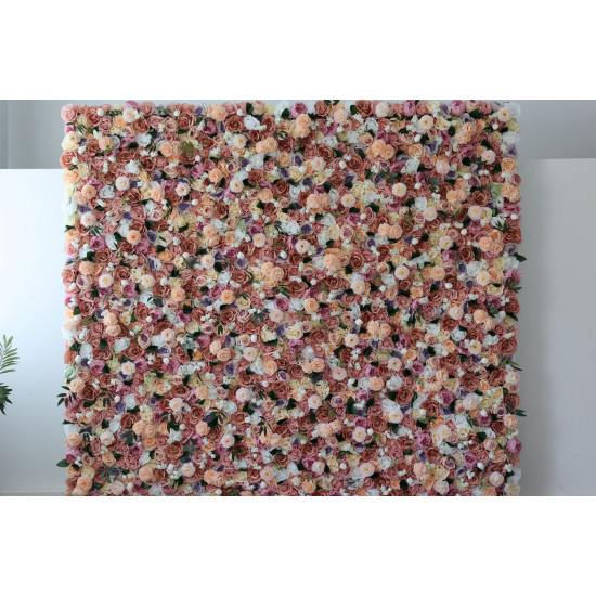 mixed color roses and green leaves cloth roll up flower wall fabric hanging curtain plant wall event party wedding backdrop