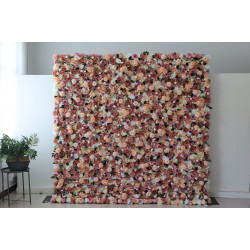 mixed color roses and green leaves cloth roll up flower wall fabric hanging curtain plant wall event party wedding backdrop