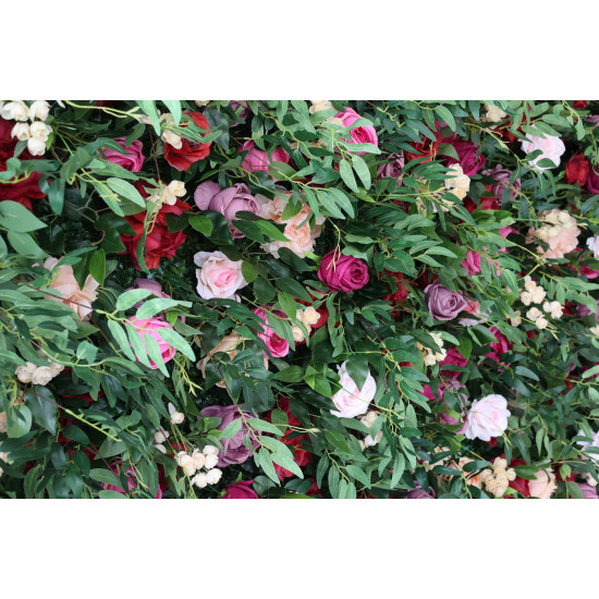 mixed color roses and green leaves cloth roll up flower wall fabric hanging curtain plant wall event party wedding backdrop