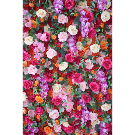 mixed color roses and green leaves cloth roll up flower wall fabric hanging curtain plant wall event party wedding backdrop