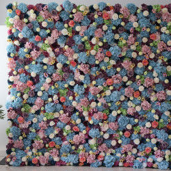 mixed color roses and hydrangeas cloth roll up flower wall fabric hanging curtain plant wall event party wedding backdrop