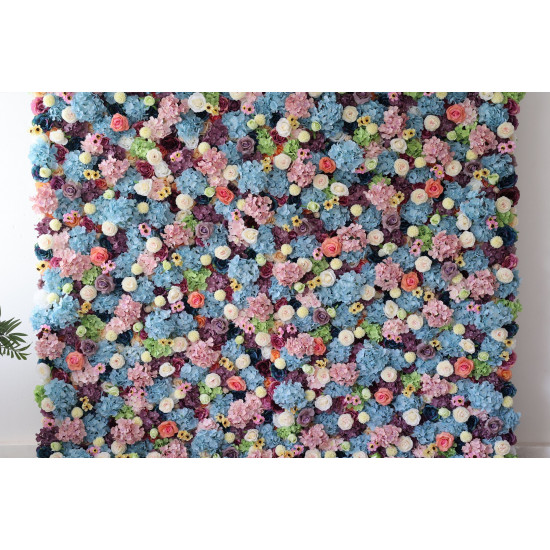 mixed color roses and hydrangeas cloth roll up flower wall fabric hanging curtain plant wall event party wedding backdrop